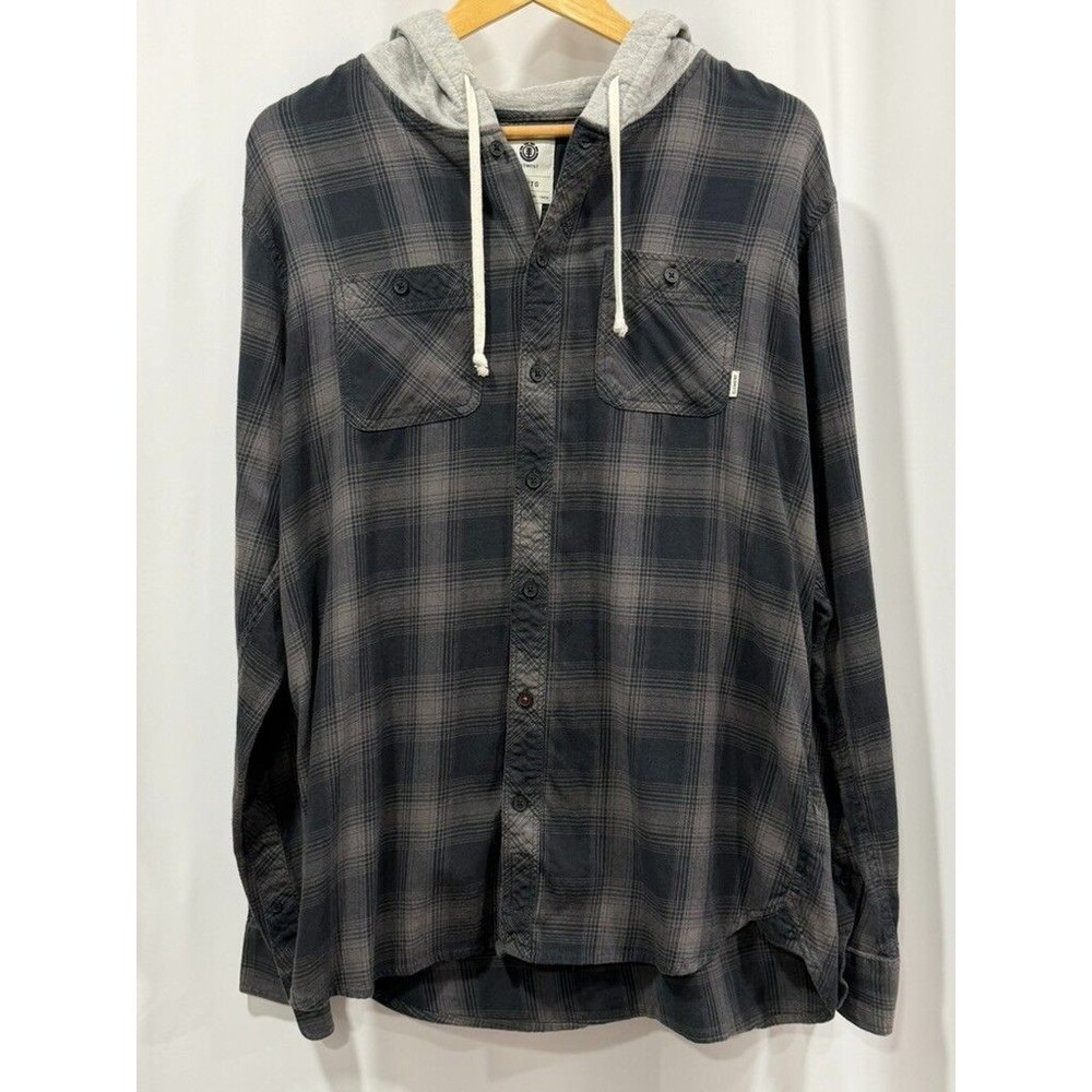 Element Skateboard Men's Tagged XL(Fits Like A Large) Hooded Plaid Shirt 665